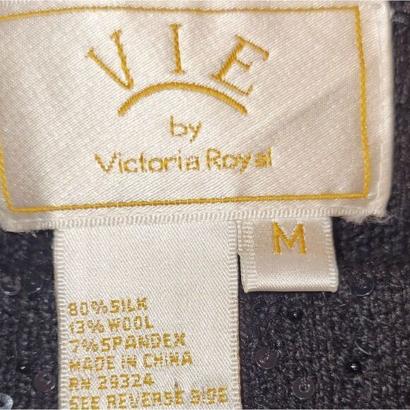 Vie By Victoria Royal Black Sequin Off the Shoulder Wool Silk Sweater M - Picture 5 of 8